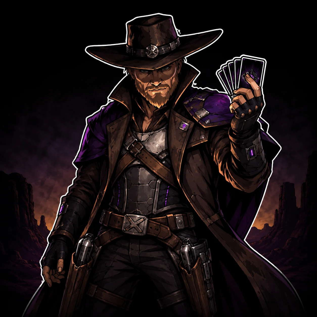 BKCC mascot — The Mercenary, gunslinger pose in a dark western setting
